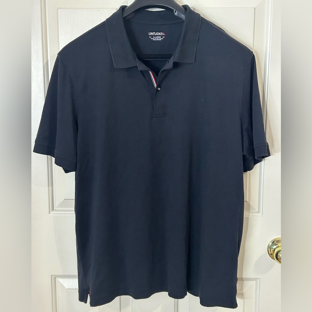 UNTUCKit Shirt Mens Size XL Black Damaschino Short Sleeve Polo Regular Fit